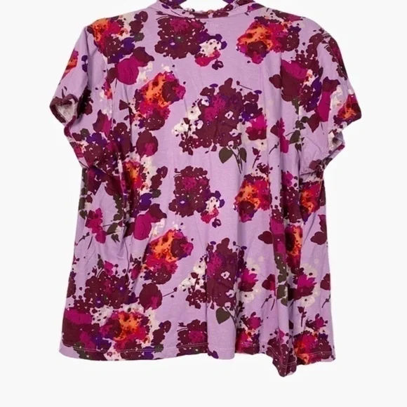 A.N.A. Purple Floral Short Sleeve Top with Ruffles - Picture 2 of 7